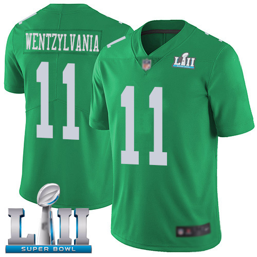 Men Philadelphia Eagles #11 Carson Wentz Limited Green Rush Vapor Untouchable NFL Jersey Wentzylvania Super